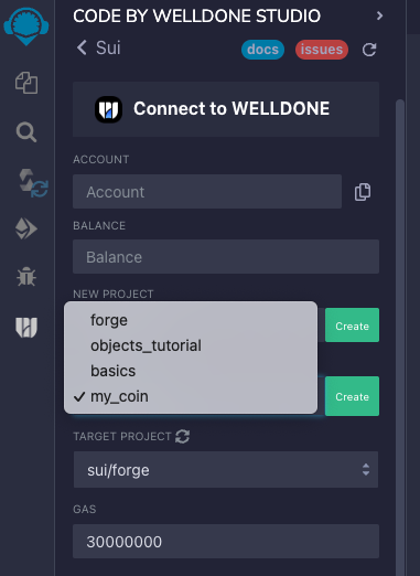 Plug-in interface showing drop-down with available templates